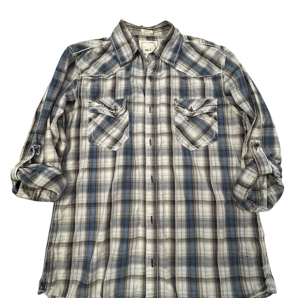 BKE Casual Blue and White Plaid Shirt M From‎ Buckle